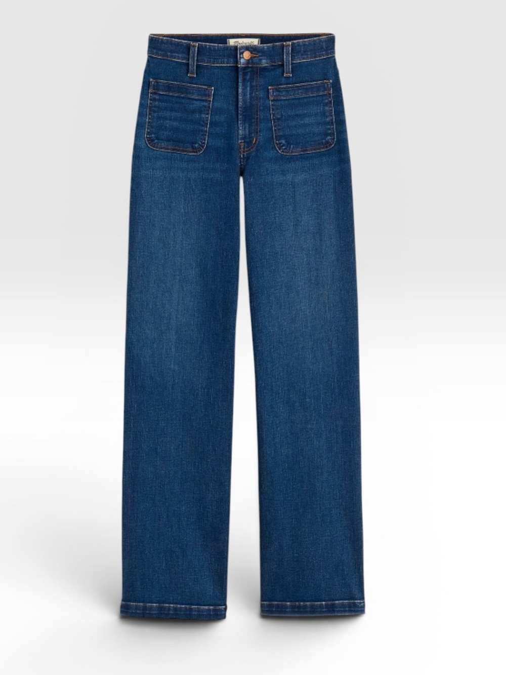 Madewell Emmet Wide Leg High Rise Dark Wash Blue Denim Patch Pockets Size 25 - Picture 2 of 13